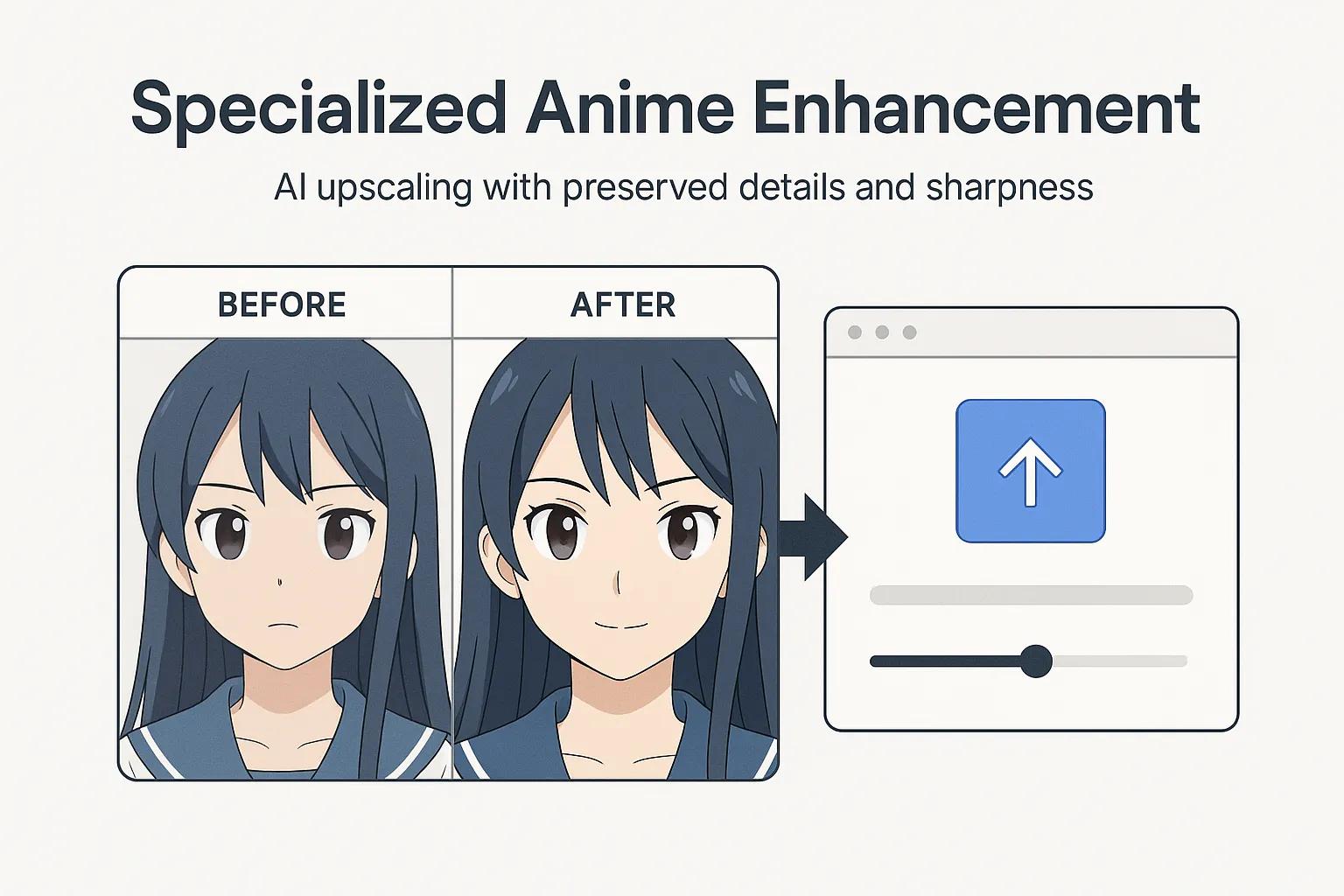 Before and after comparison of anime upscaling