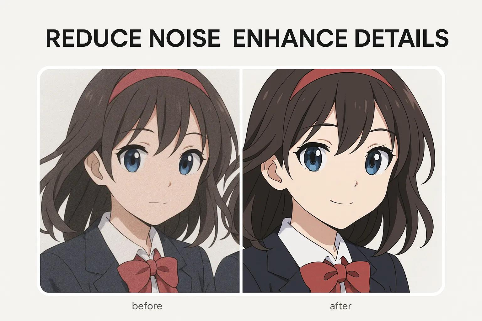 User interface of AI Anime Upscaler showing one-click process